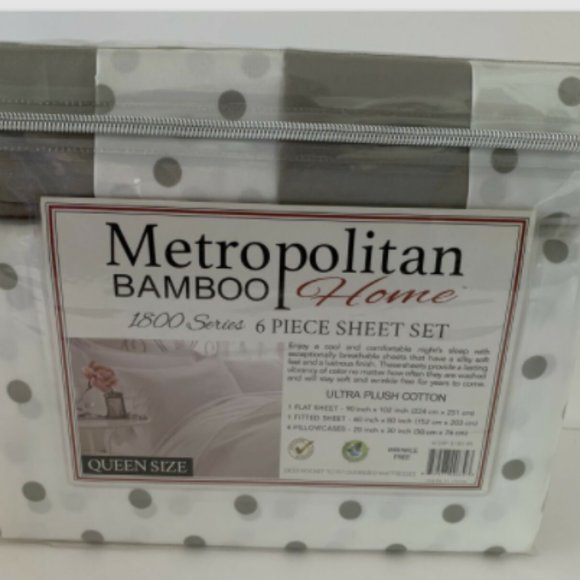 Queen Six Piece Sheet Set 1800 Deep Pocket Silver White - Picture 3 of 3